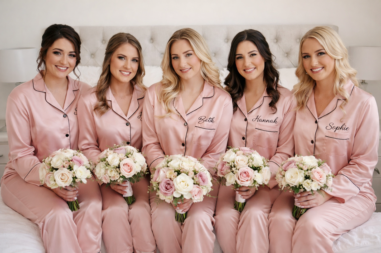 Personalised bridal Satin Pyjamas, Long Trouser PJs, Bridesmaid Gift