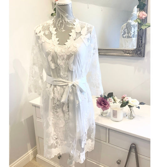 Bride Full Lace Robe – Bridal Lace Dressing Gown for Wedding Morning