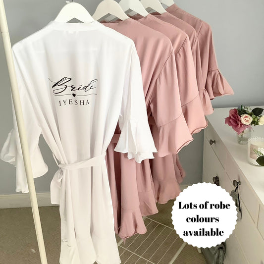 Personalised Ruffle Bridesmaid Robe, Crepe Satin Bridal Party Robe