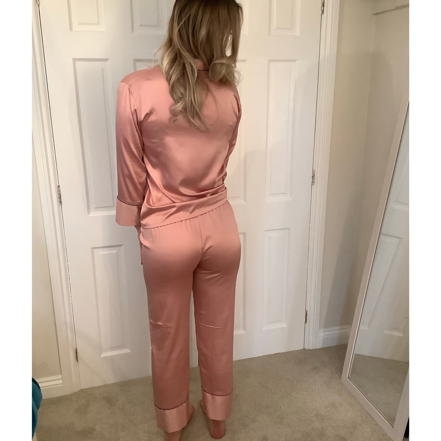 Personalised long trouser satin pj set BETH, long trouser satin pyjamas, bridesmaid satin pj set with long trousers and long sleeves, bride