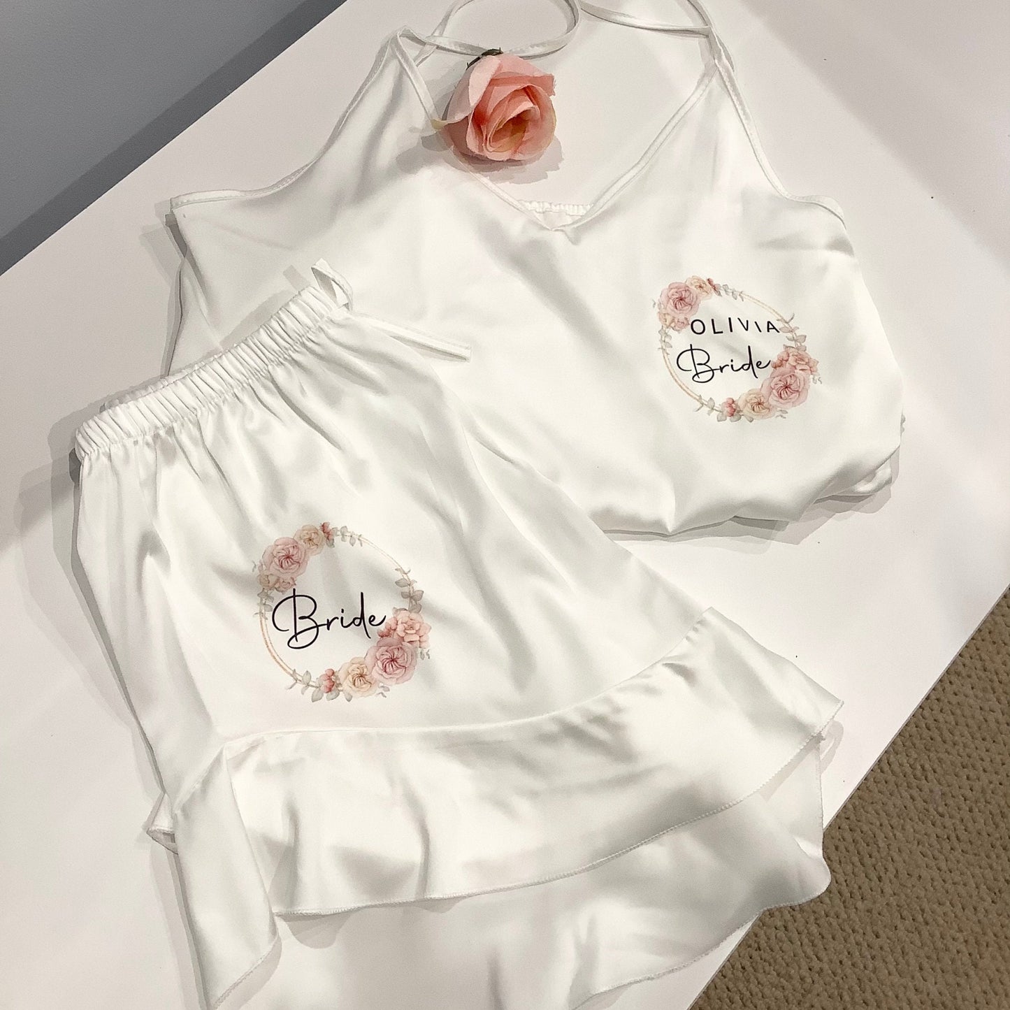 Personalised bridesmaid satin cami pj sets