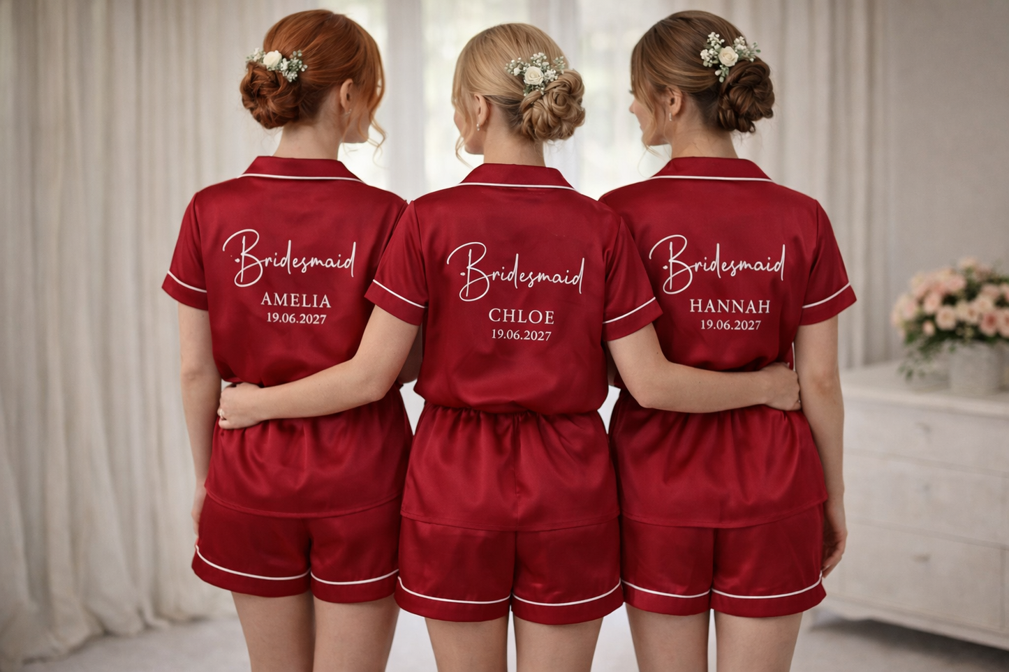 Personalised Bridesmaid Satin Short Pyjama Set | Custom Bridal Party PJs