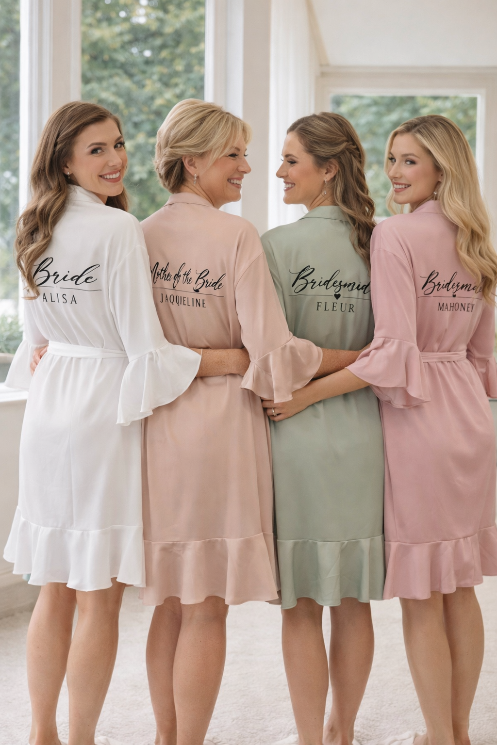 Personalised Ruffle Bridesmaid Robe, Crepe Satin Bridal Party Robe