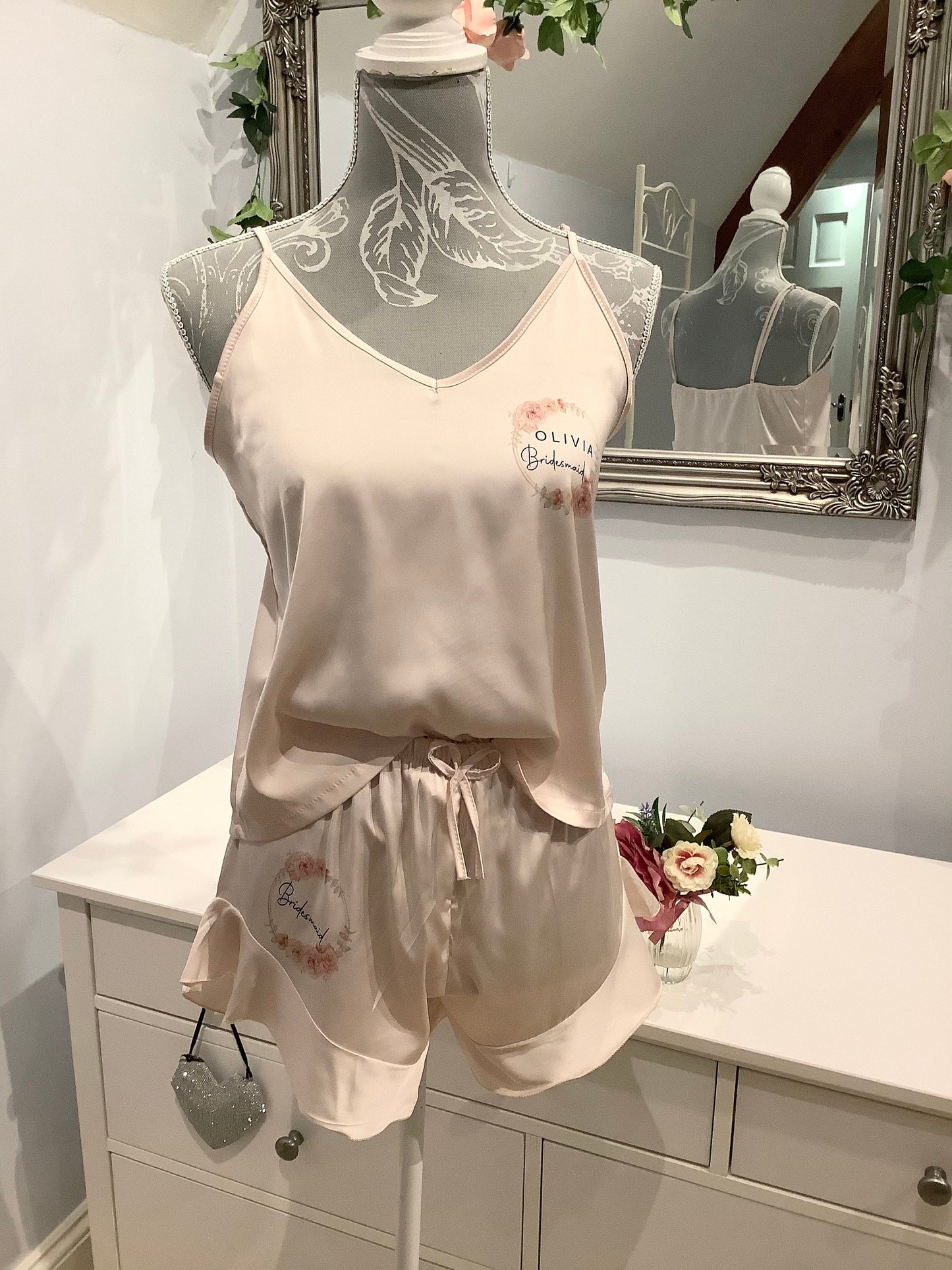 Personalised bridesmaid satin cami pj sets