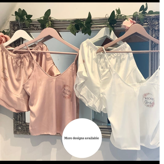 Personalised bridesmaid satin cami pj sets