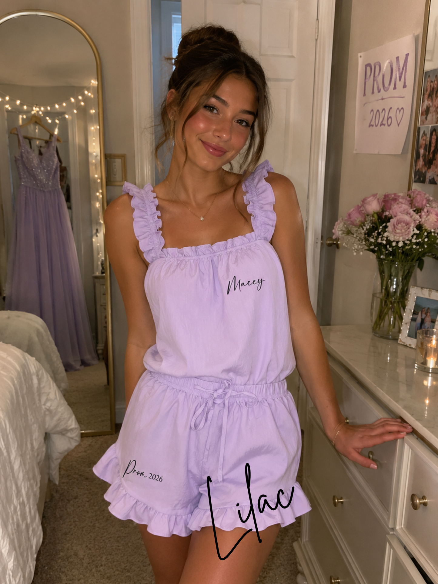 Personalised Ruffle Cami Pyjama Set - Bridesmaid & Prom Getting Ready Pyjamas