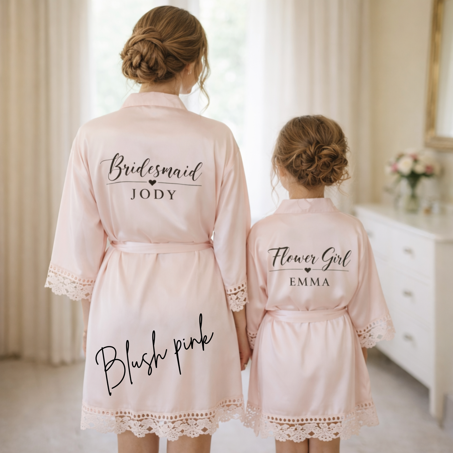 Bridesmaid Lace Robes Personalised – Satin Bridal Party Robes, Custom Bride Robe, Wedding Getting Ready Outfit