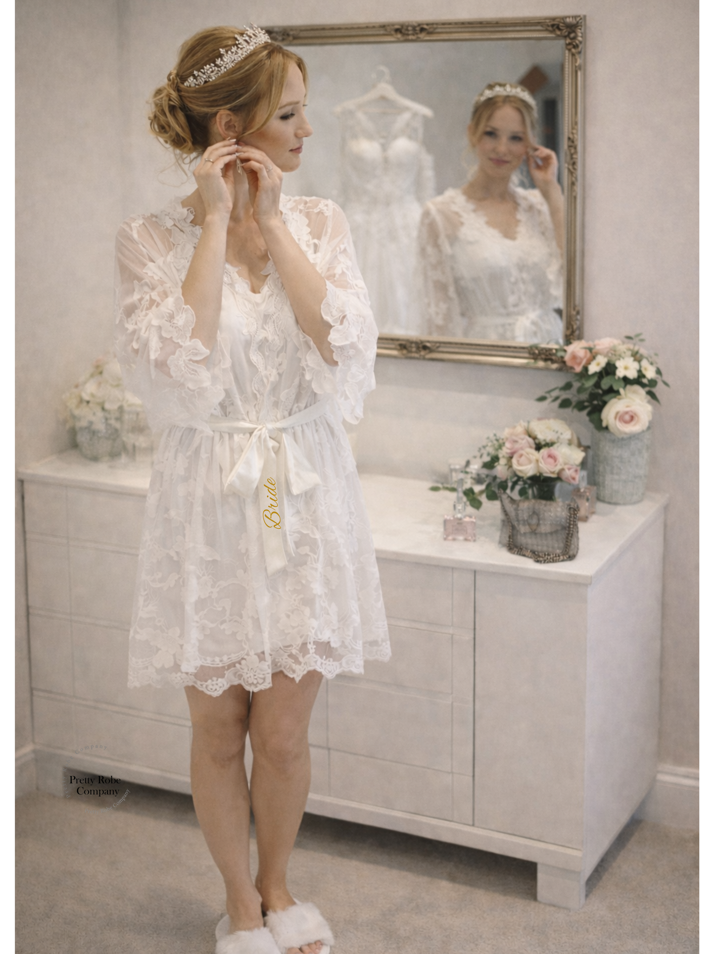 Bride Full Lace Robe – Bridal Lace Dressing Gown for Wedding Morning