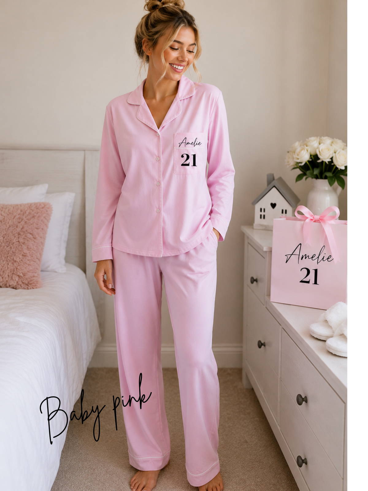 Ladies Cotton Birthday PJs  Personalised Long Pyjama Set - birthday gift for her