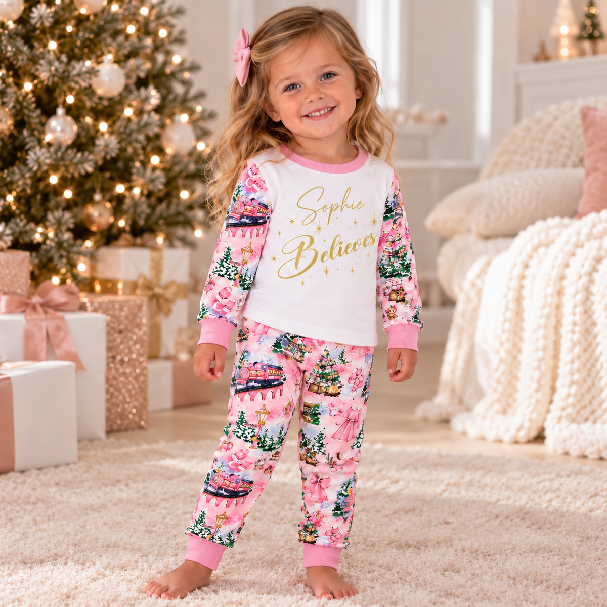 Personalised Family Christmas Pyjamas | Pink & Blue Believe Sets