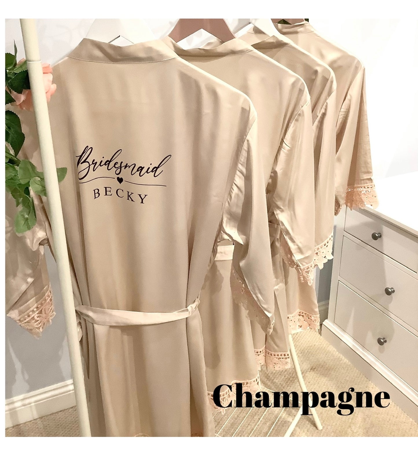 Bridesmaid Lace Robes Personalised – Satin Bridal Party Robes, Custom Bride Robe, Wedding Getting Ready Outfit