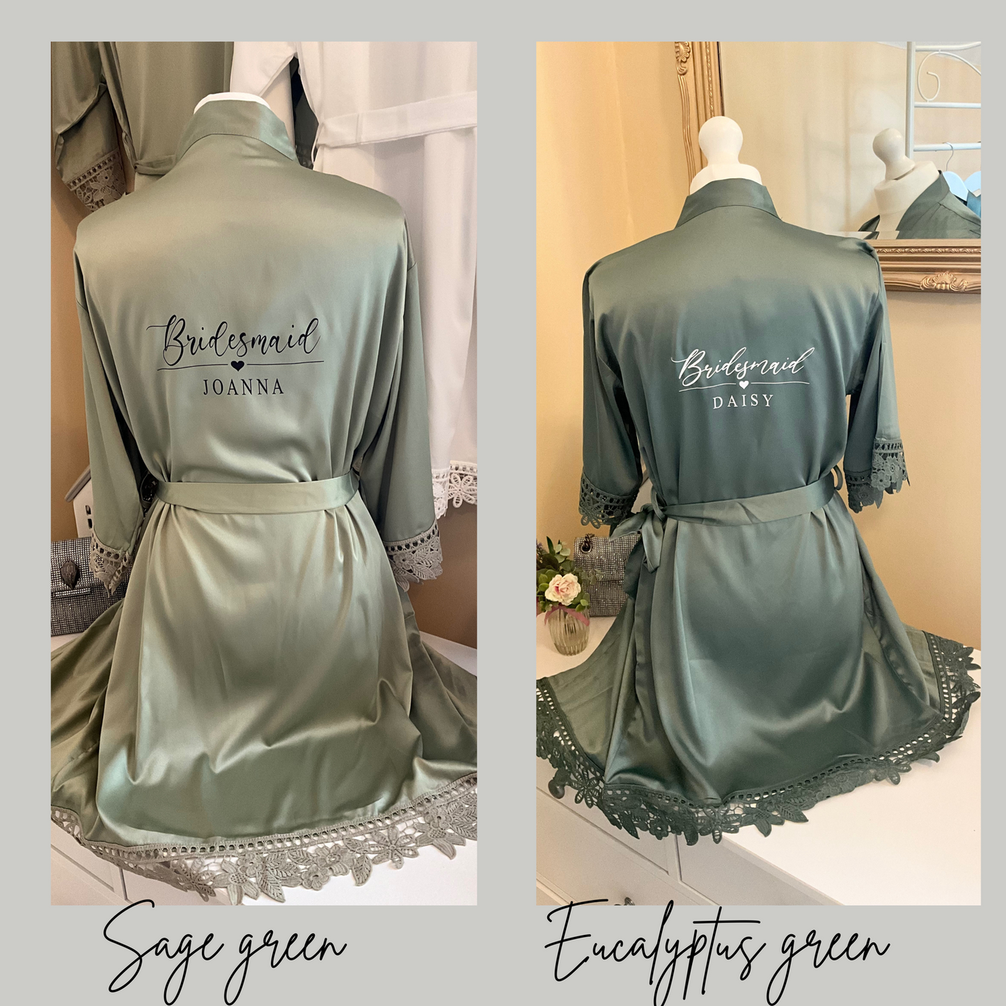Bridesmaid Lace Robes Personalised – Satin Bridal Party Robes, Custom Bride Robe, Wedding Getting Ready Outfit
