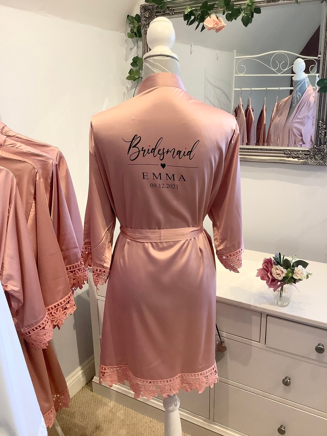 Bridesmaid Lace Robes Personalised – Satin Bridal Party Robes, Custom Bride Robe, Wedding Getting Ready Outfit