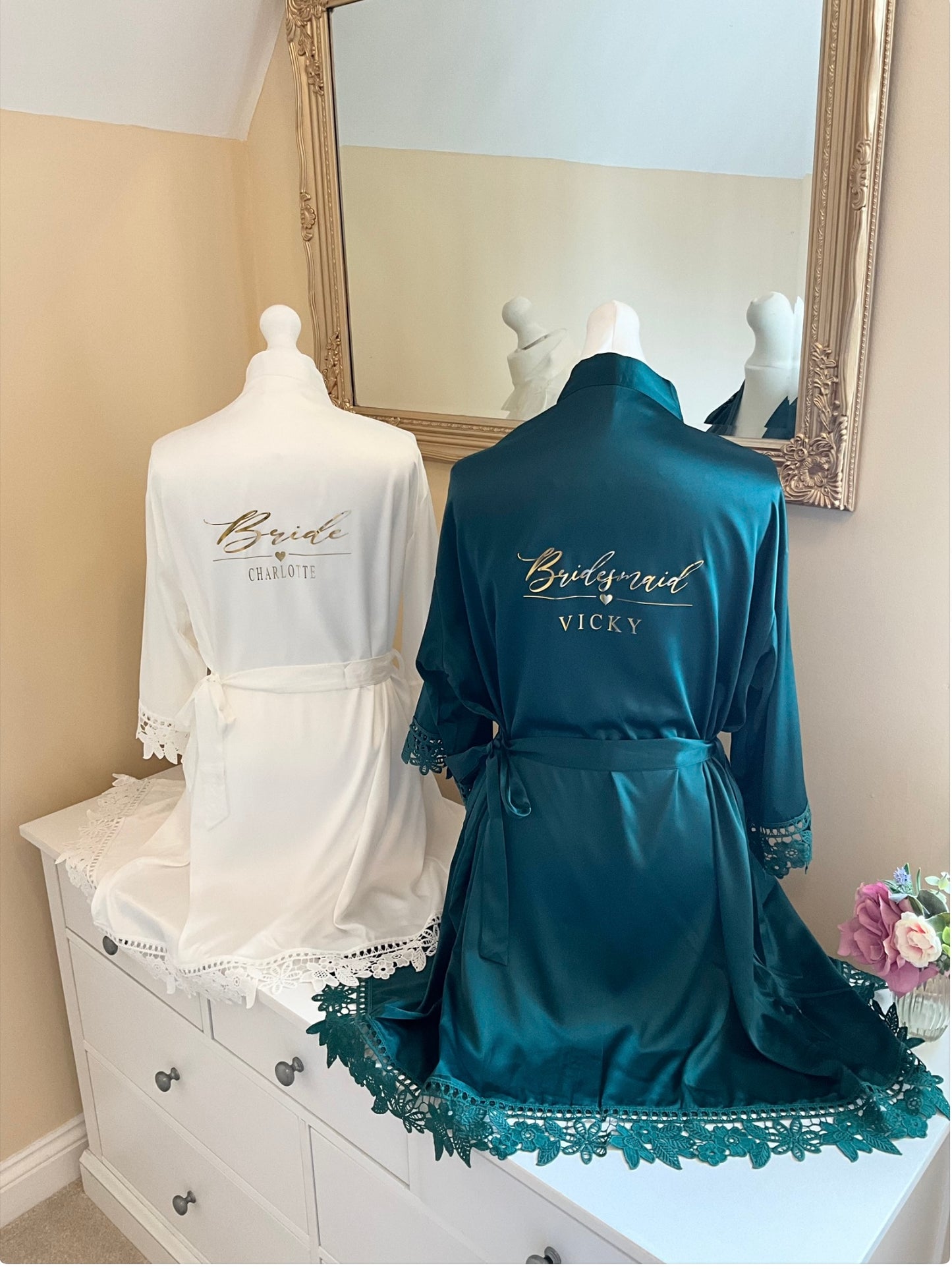 Bridesmaid Lace Robes Personalised – Satin Bridal Party Robes, Custom Bride Robe, Wedding Getting Ready Outfit