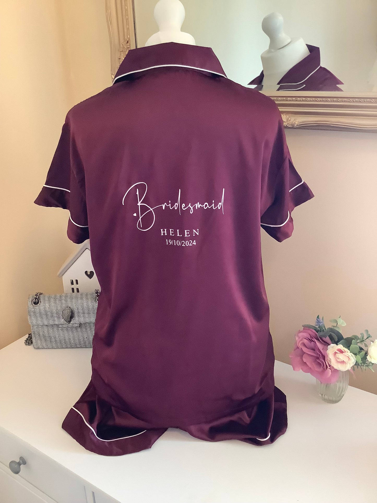 Personalised Bridesmaid Satin Short Pyjama Set | Custom Bridal Party PJs