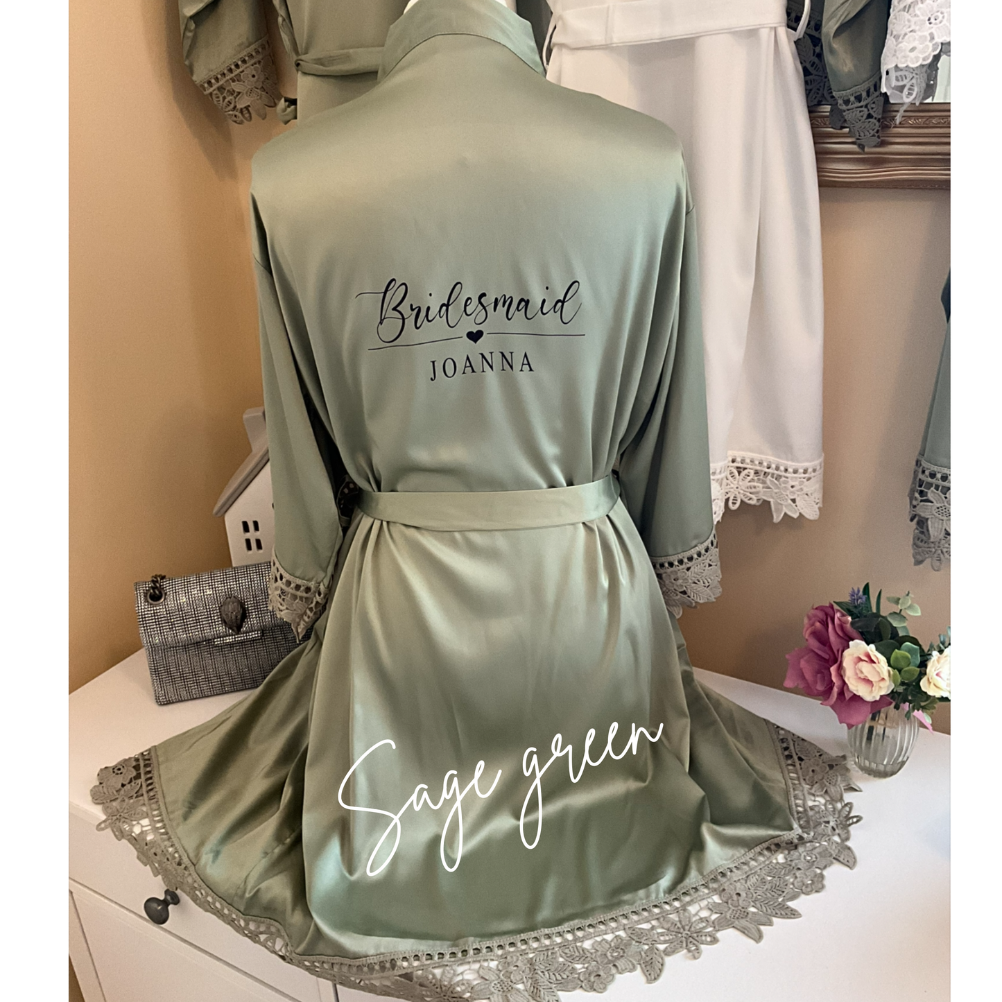 Bridesmaid Lace Robes Personalised – Satin Bridal Party Robes, Custom Bride Robe, Wedding Getting Ready Outfit