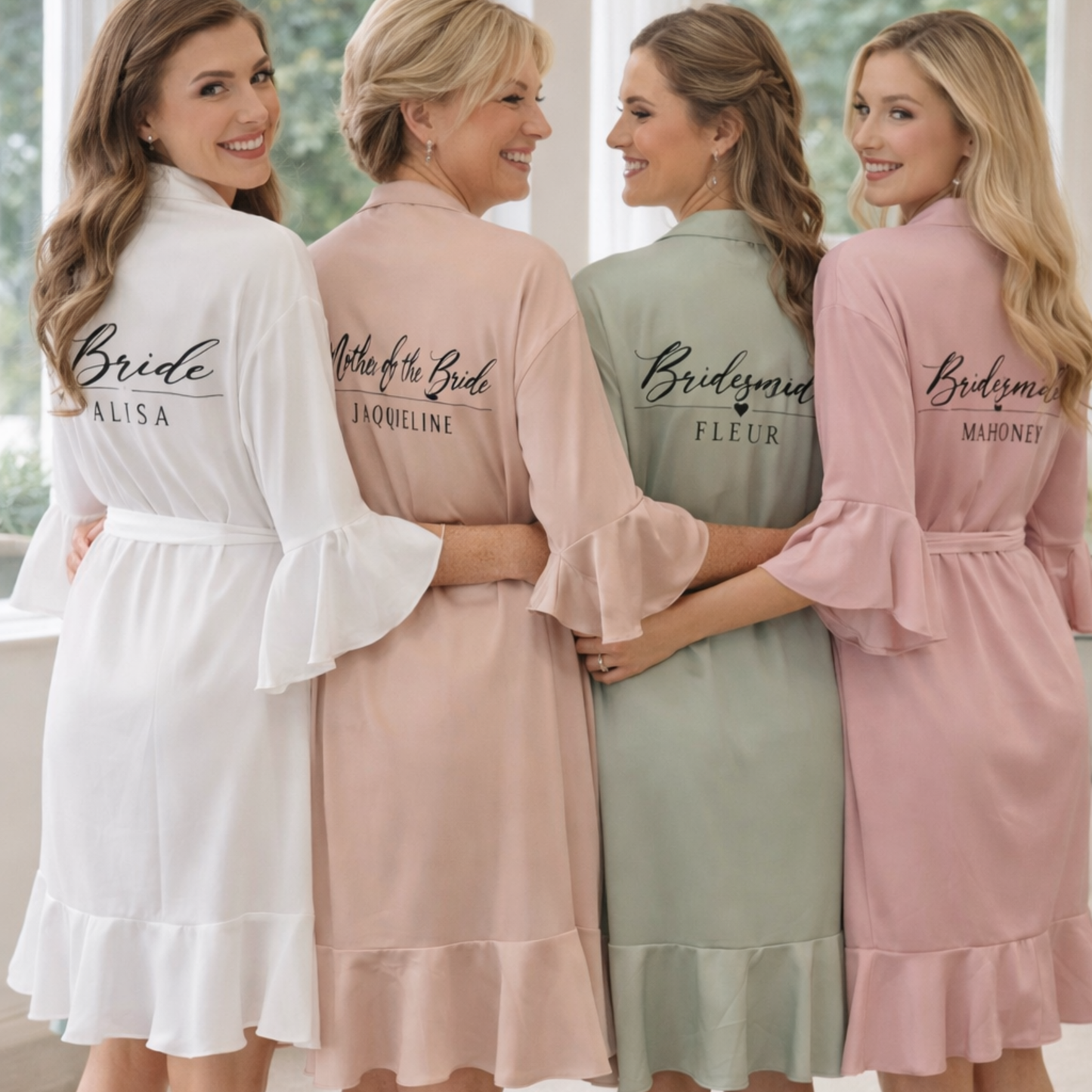 Personalised Ruffle Bridesmaid Robe, Crepe Satin Bridal Party Robe