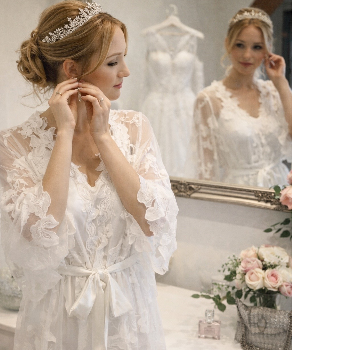 Bride Full Lace Robe – Bridal Lace Dressing Gown for Wedding Morning