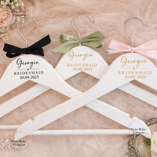 Personalised white wooden bridesmaid hangers with ribbon - wedding dress hanger - customised hangers for bridal party