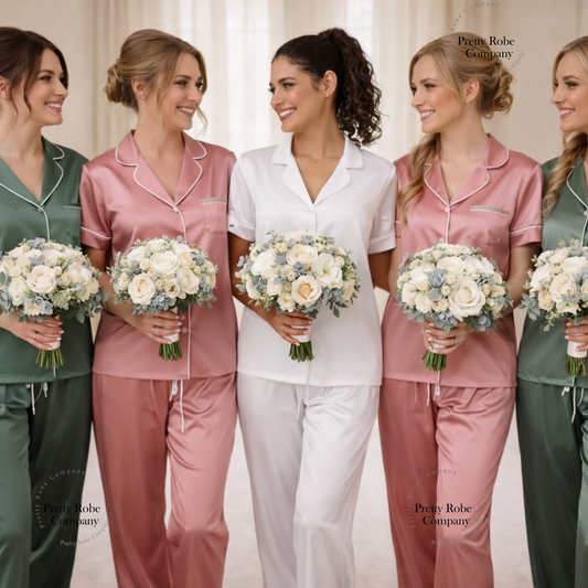 Bridesmaid matte satin long trouser short sleeved Pyjama Set, custom wedding pyjamas
