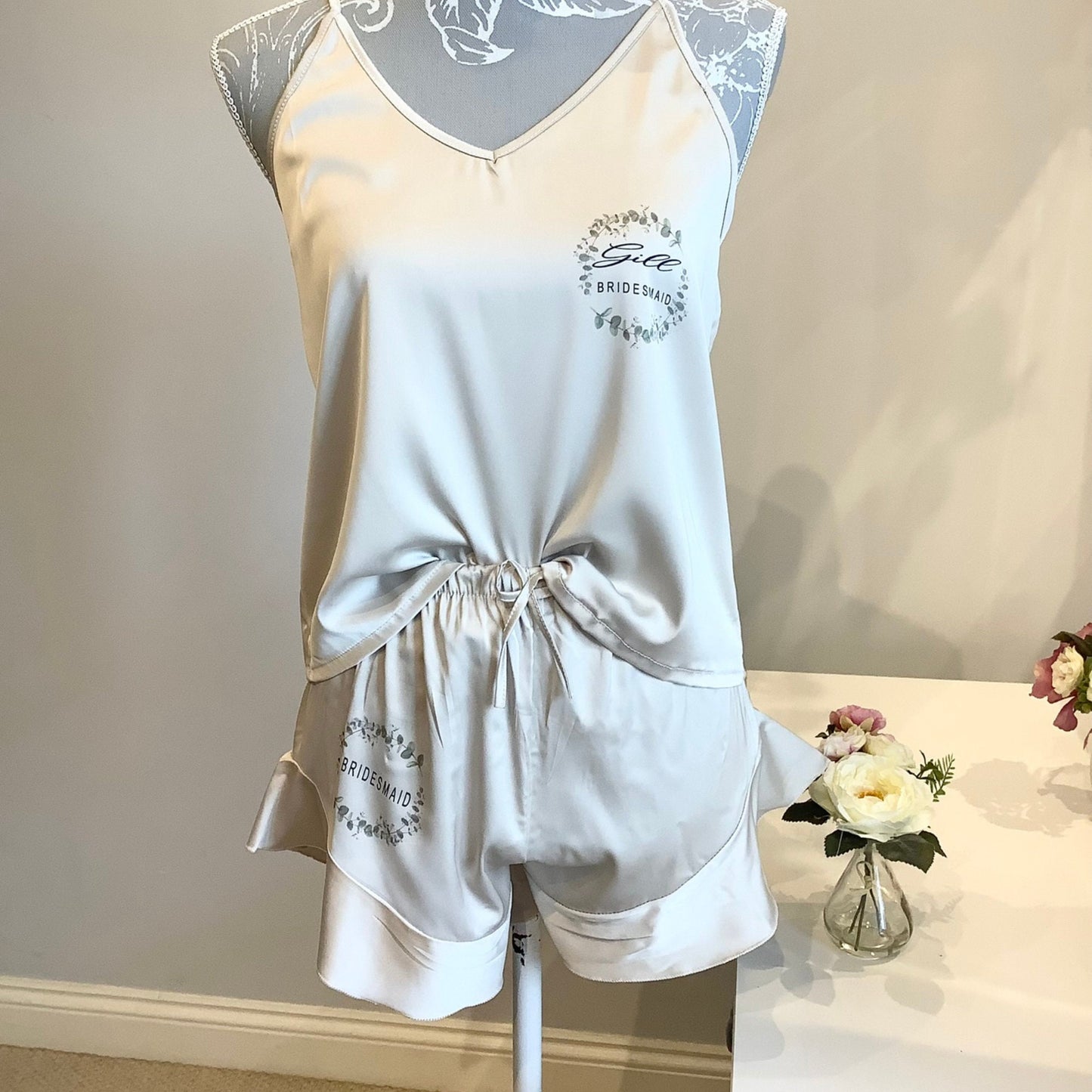 Personalised bridesmaid satin cami pj sets