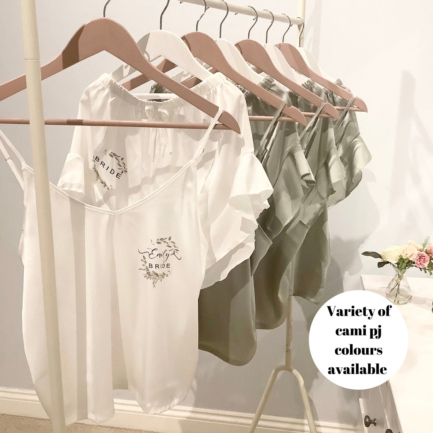 Personalised bridesmaid satin cami pj sets