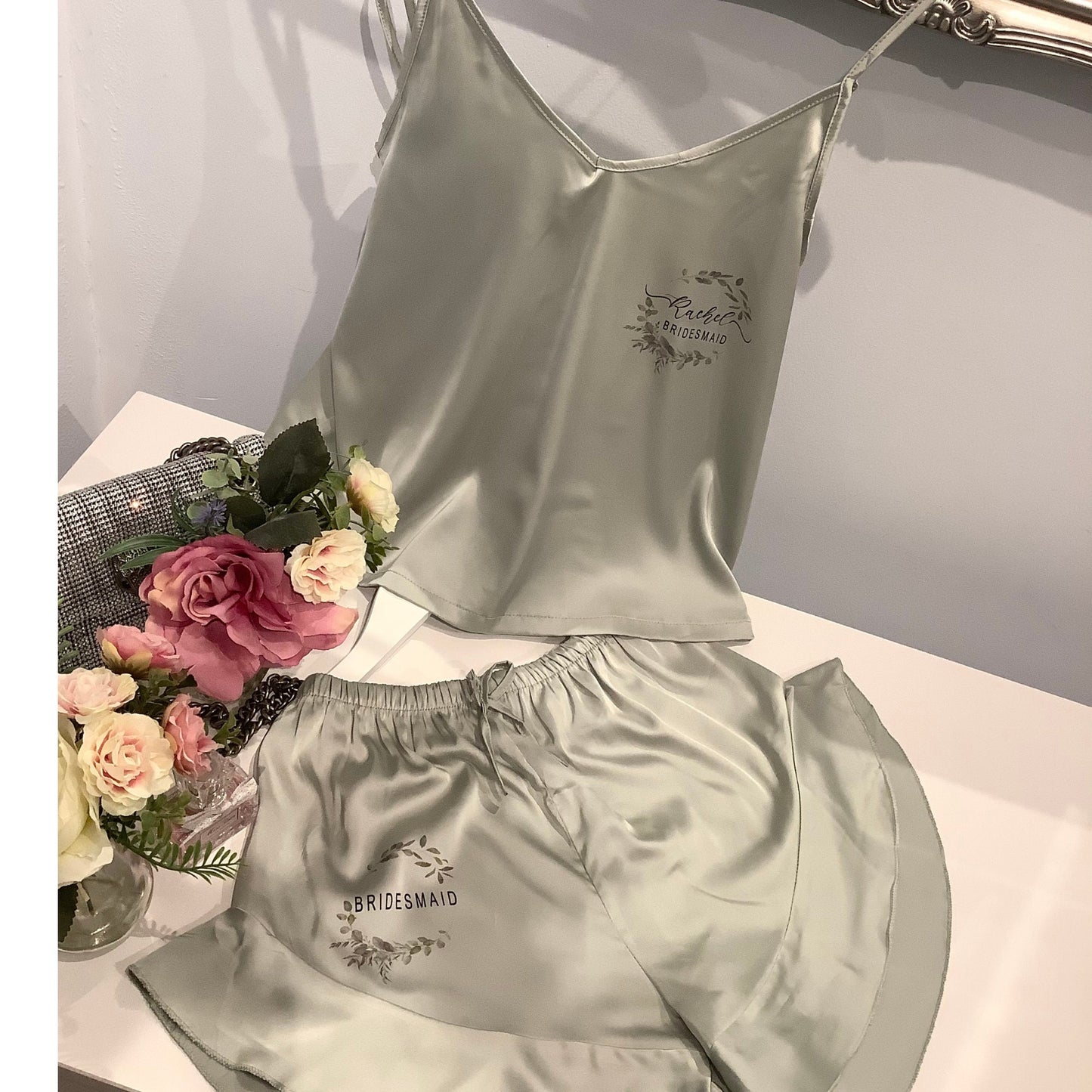 Personalised bridesmaid satin cami pj sets