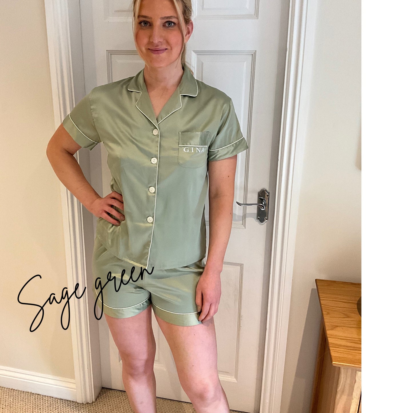 Green satin bridesmaid pjs, Sage green satin wedding pj sets, Dark green satin pyjamas, Green birthday pjs, gift for bridal party, satin pjs