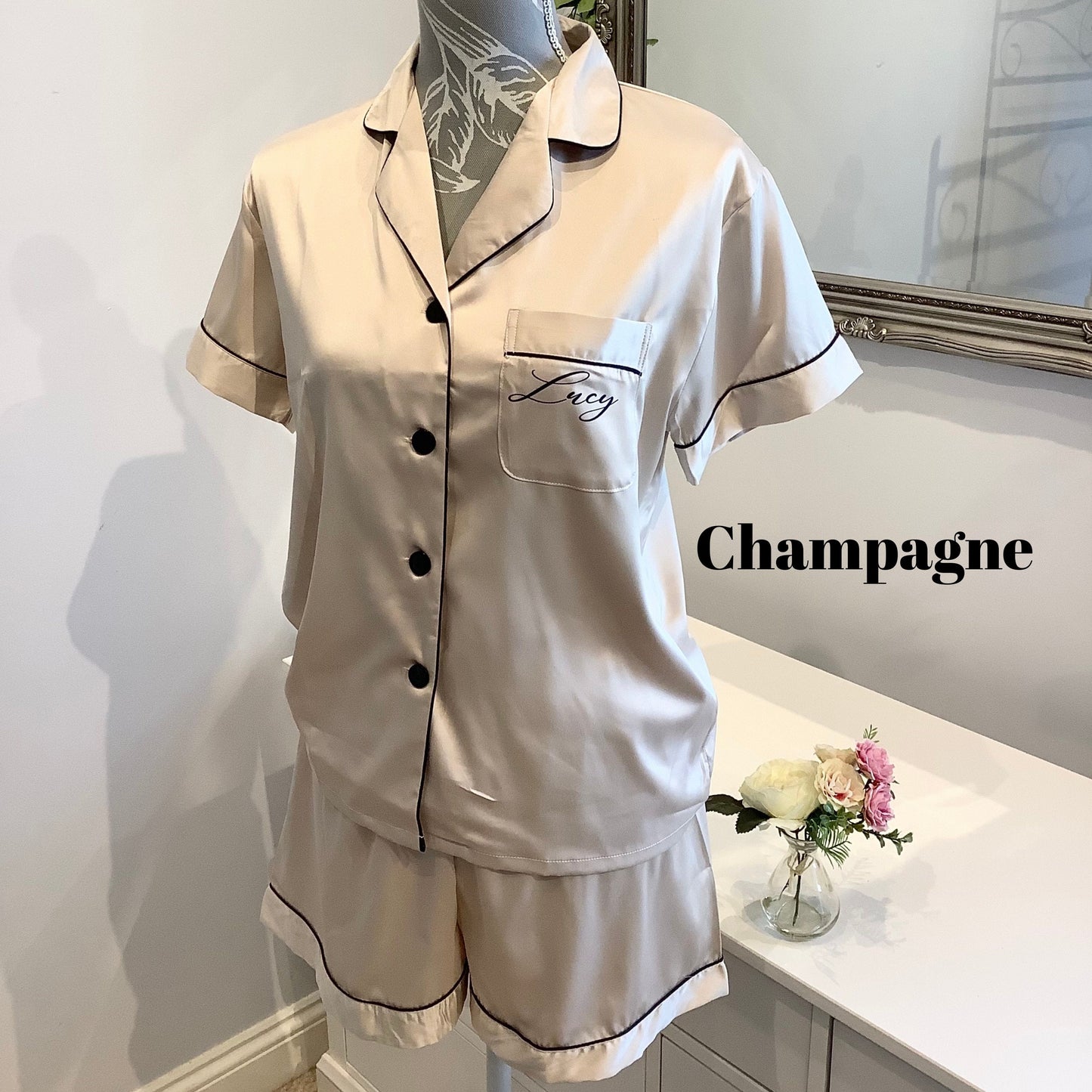 Personalised wedding pjs, bridesmaid satin pyjamas, bridal short pj set
