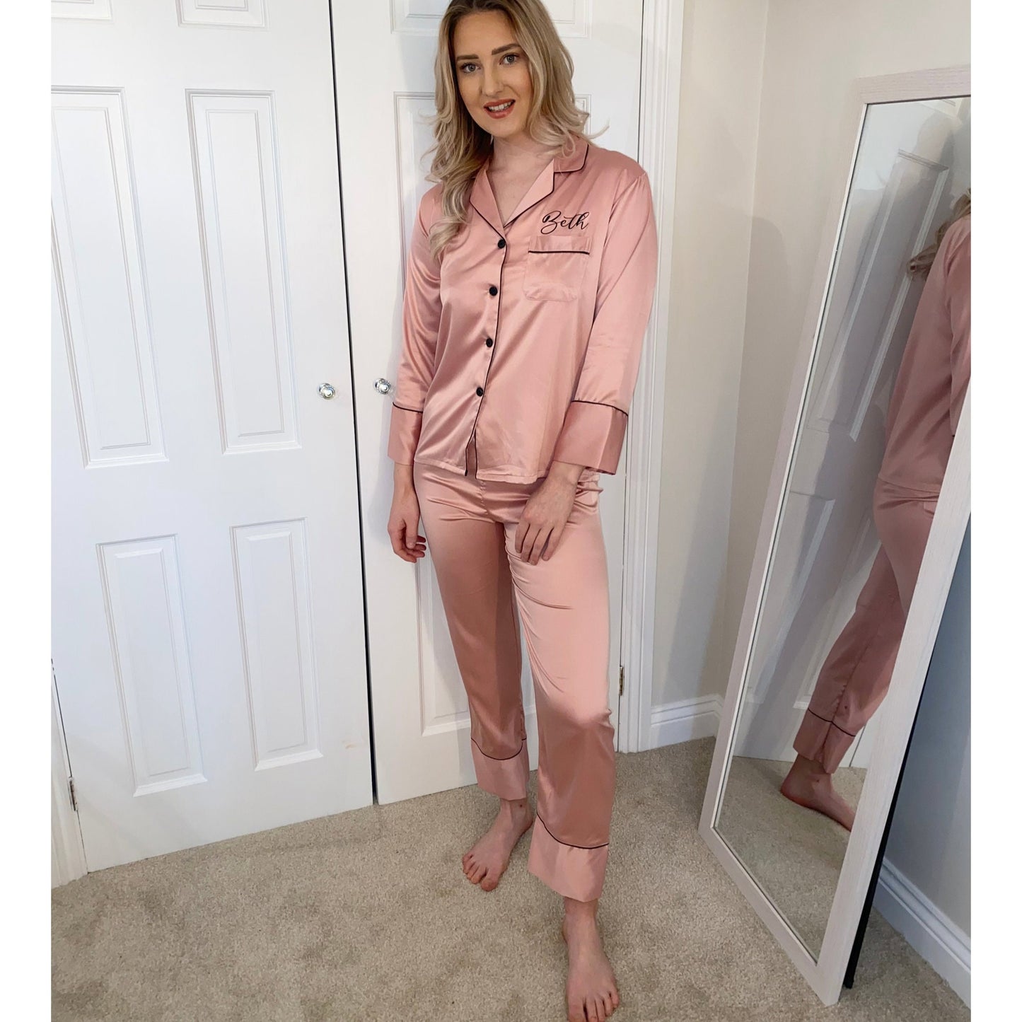 Personalised bridal Satin Pyjamas, Long Trouser PJs, Bridesmaid Gift
