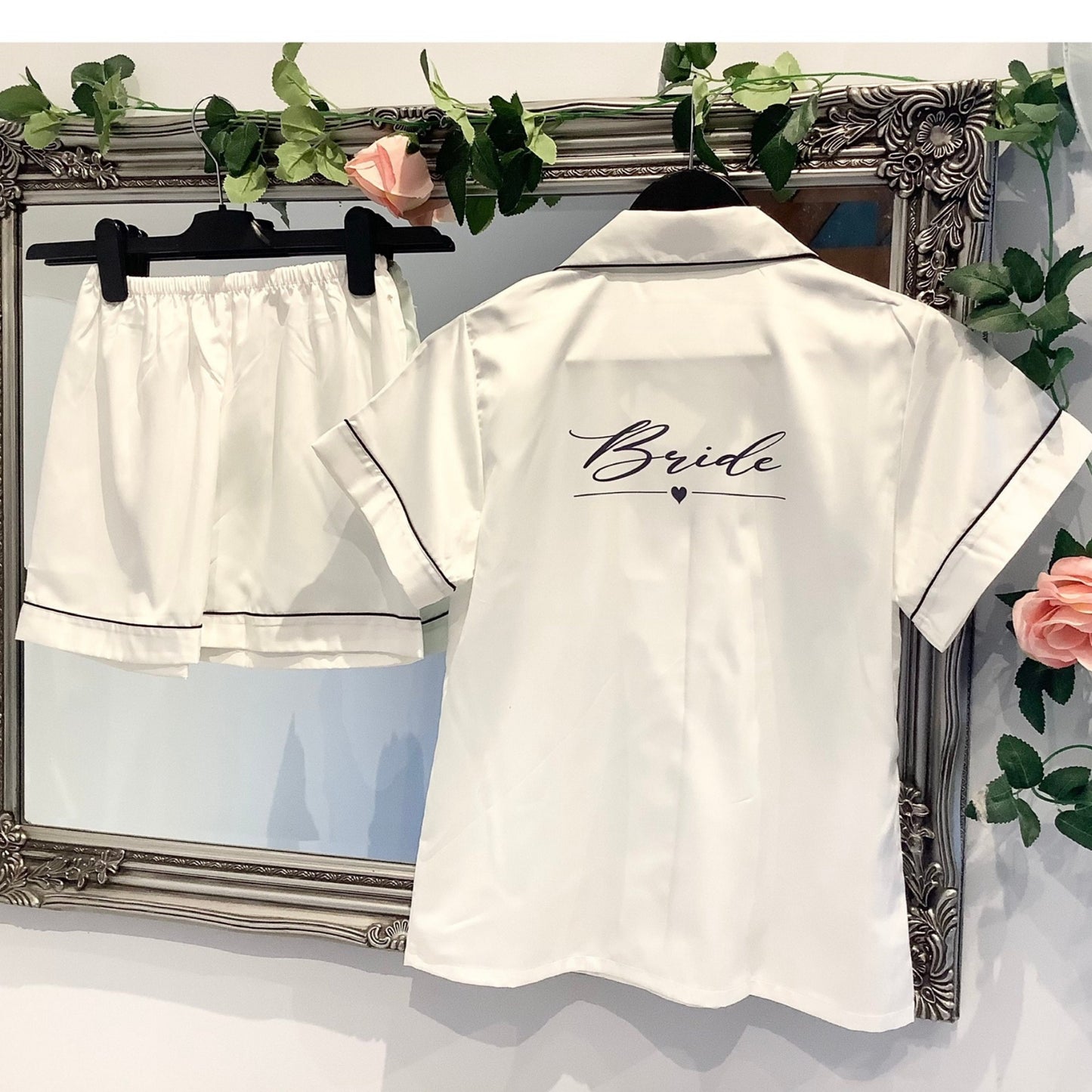 Personalised wedding pjs, bridesmaid satin pyjamas, bridal short pj set