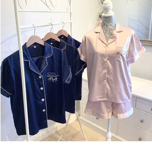 Personalised wedding pjs, bridesmaid satin pyjamas, bridal short pj set