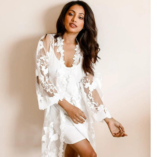 Bride Full Lace Robe – Bridal Lace Dressing Gown for Wedding Morning