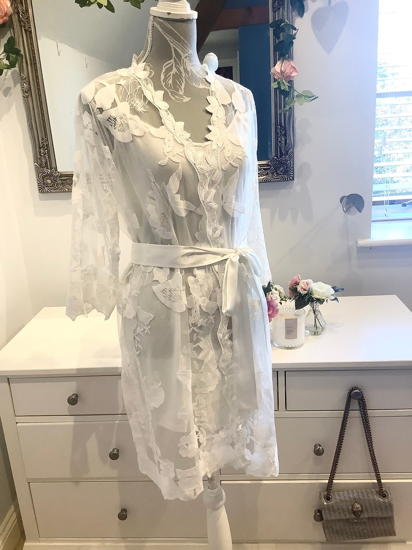 Bride Full Lace Robe – Bridal Lace Dressing Gown for Wedding Morning