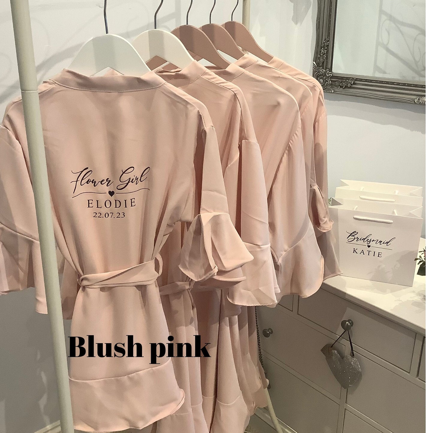 Personalised Ruffle Bridesmaid Robe, Crepe Satin Bridal Party Robe