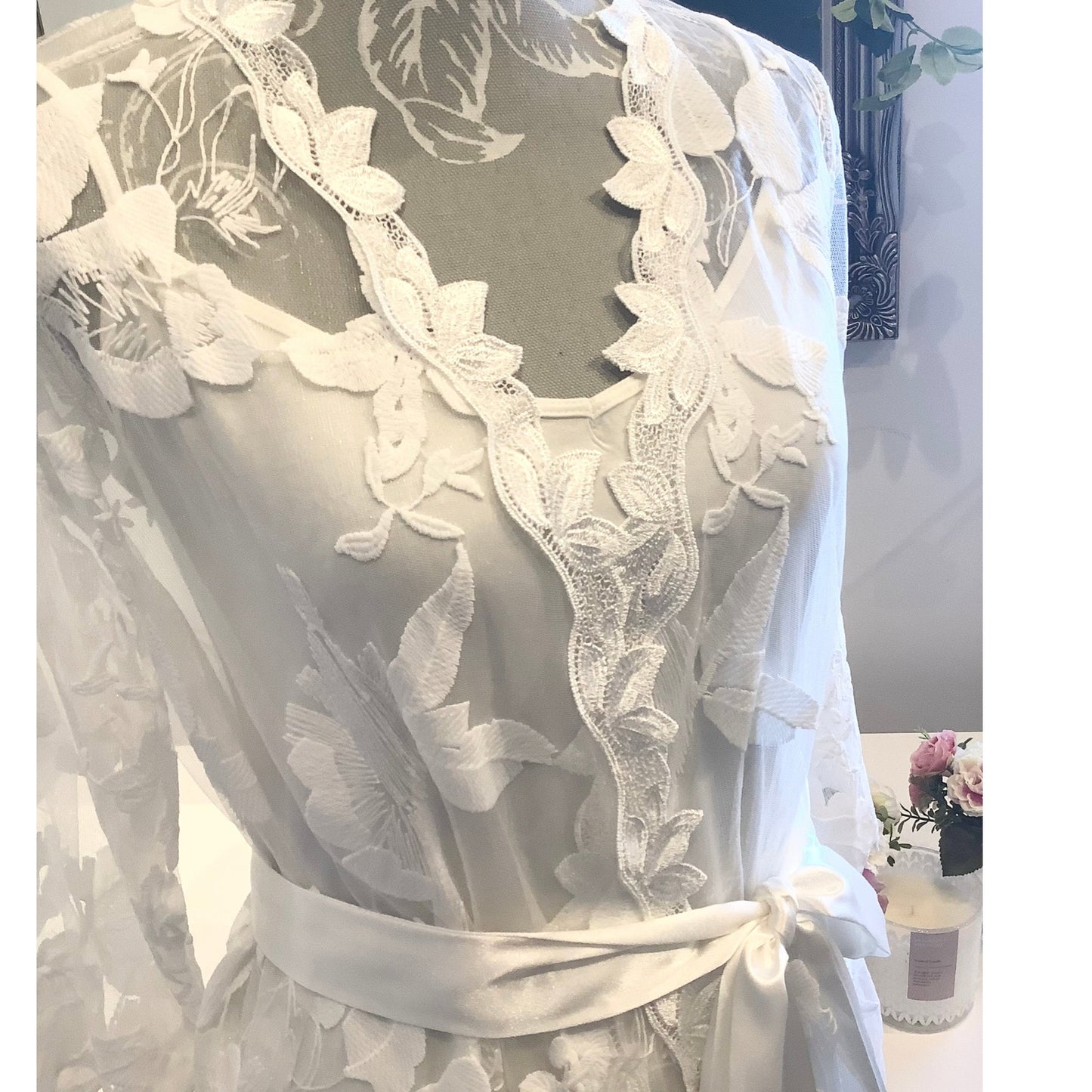 Bride Full Lace Robe – Bridal Lace Dressing Gown for Wedding Morning