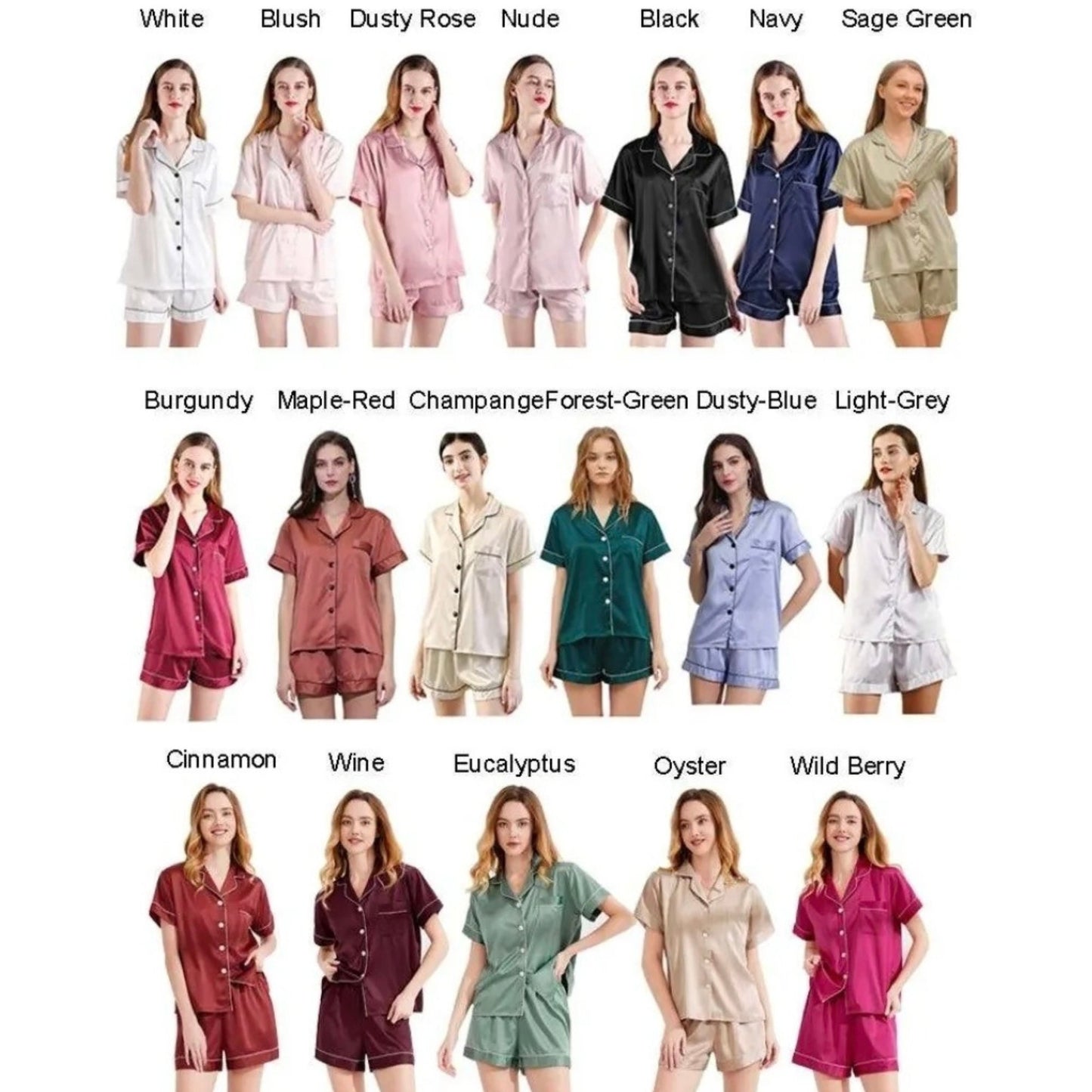 PLAIN bridesmaid satin short pjs, satin short pjs, satin short pyjamas, wedding pjs, bridal pyjamas, silky short pj set, bridesmaid pyjamas
