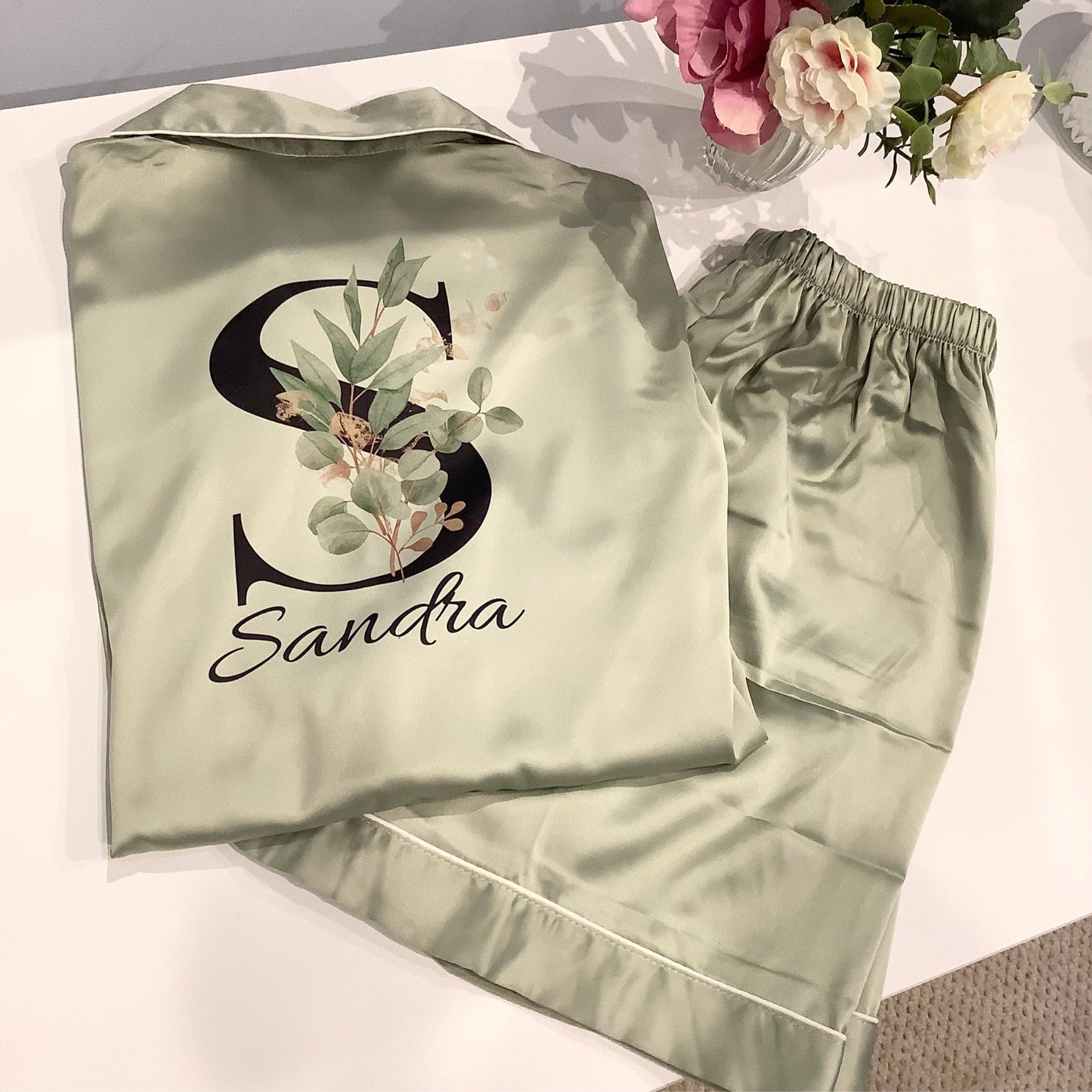 Personalised Bridesmaid PJs with Floral Design | Wedding Morning Pyjamas