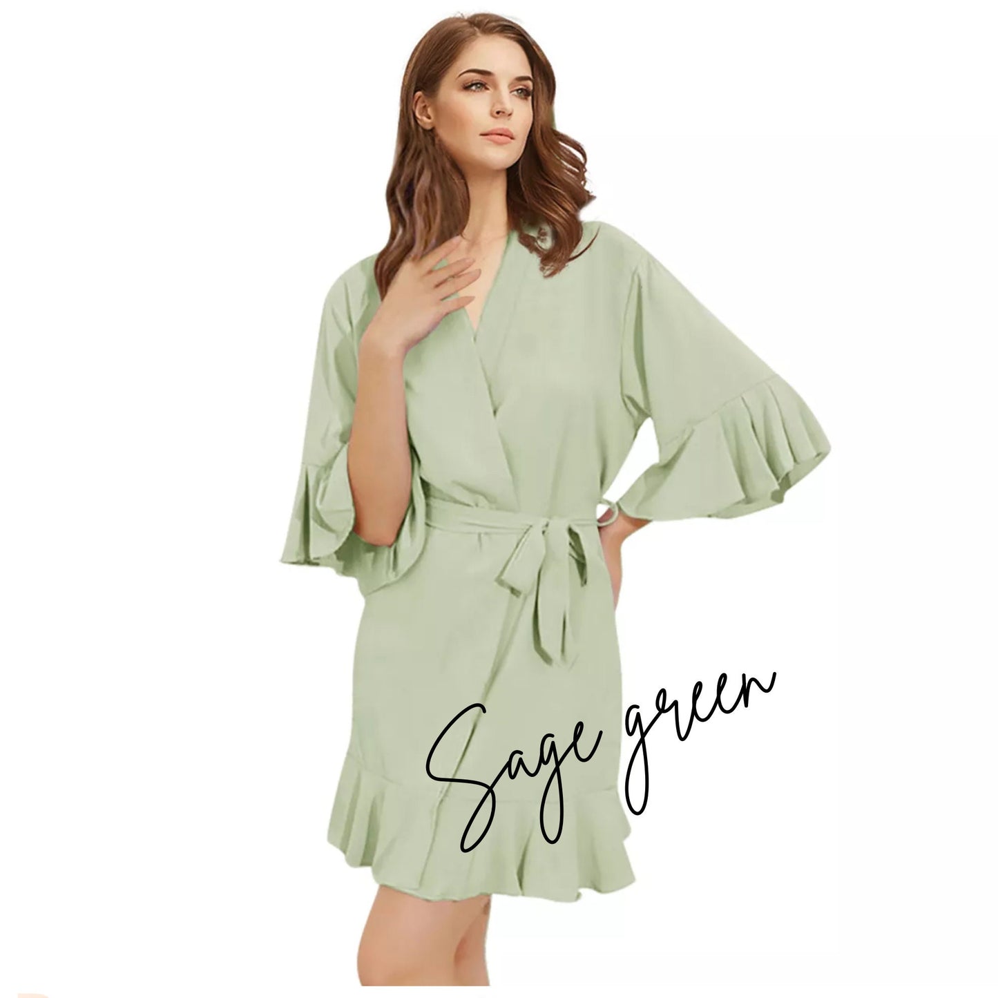PLAIN bridesmaid ruffle robes, bridesmaid satin robe, bridal robes, bride robe , sage green dressing gown, bridal party robes, satin robe