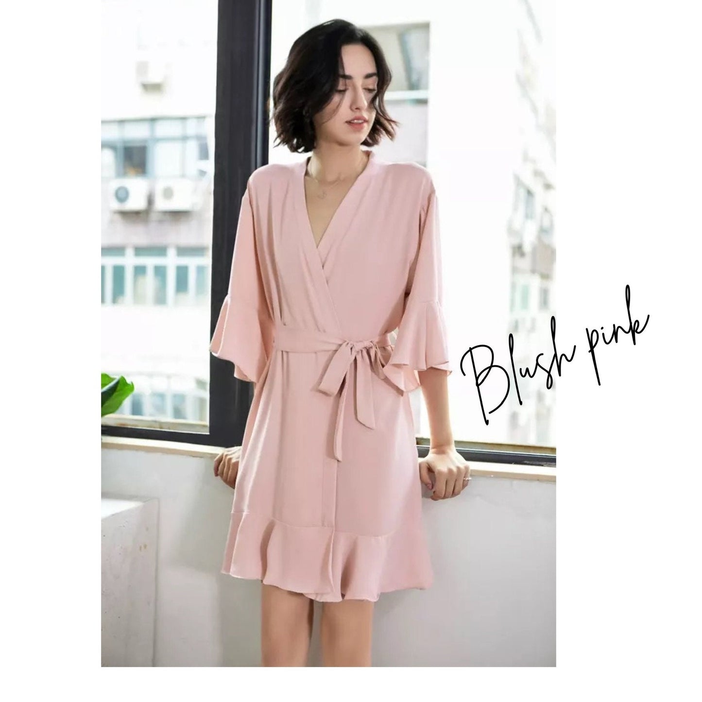 PLAIN bridesmaid ruffle robes, bridesmaid satin robe, bridal robes, bride robe , sage green dressing gown, bridal party robes, satin robe
