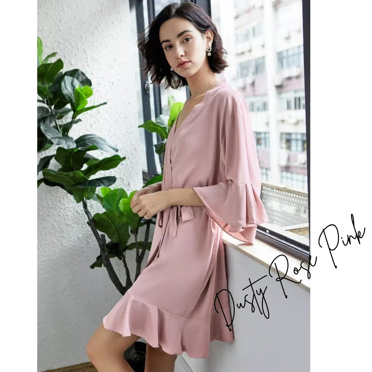 PLAIN bridesmaid ruffle robes, bridesmaid satin robe, bridal robes, bride robe , sage green dressing gown, bridal party robes, satin robe