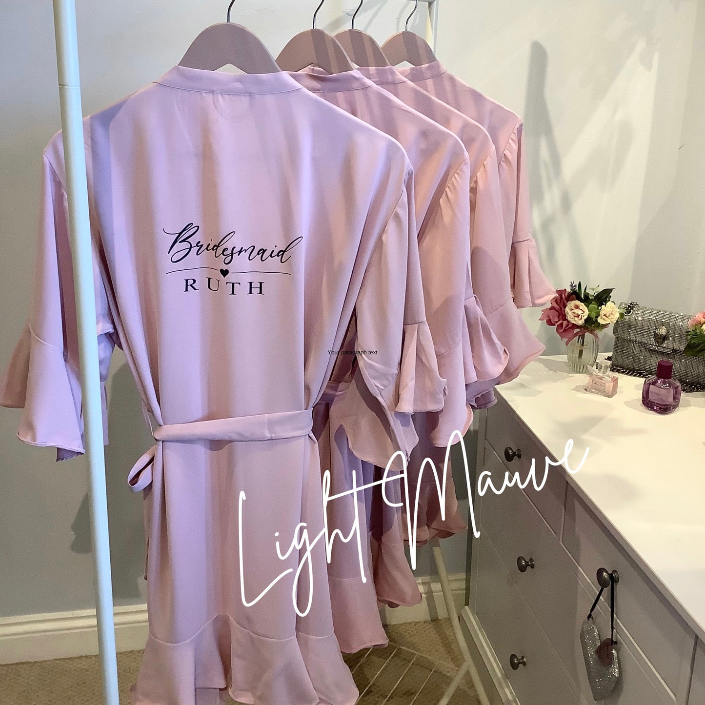 Personalised Ruffle Bridesmaid Robe, Crepe Satin Bridal Party Robe