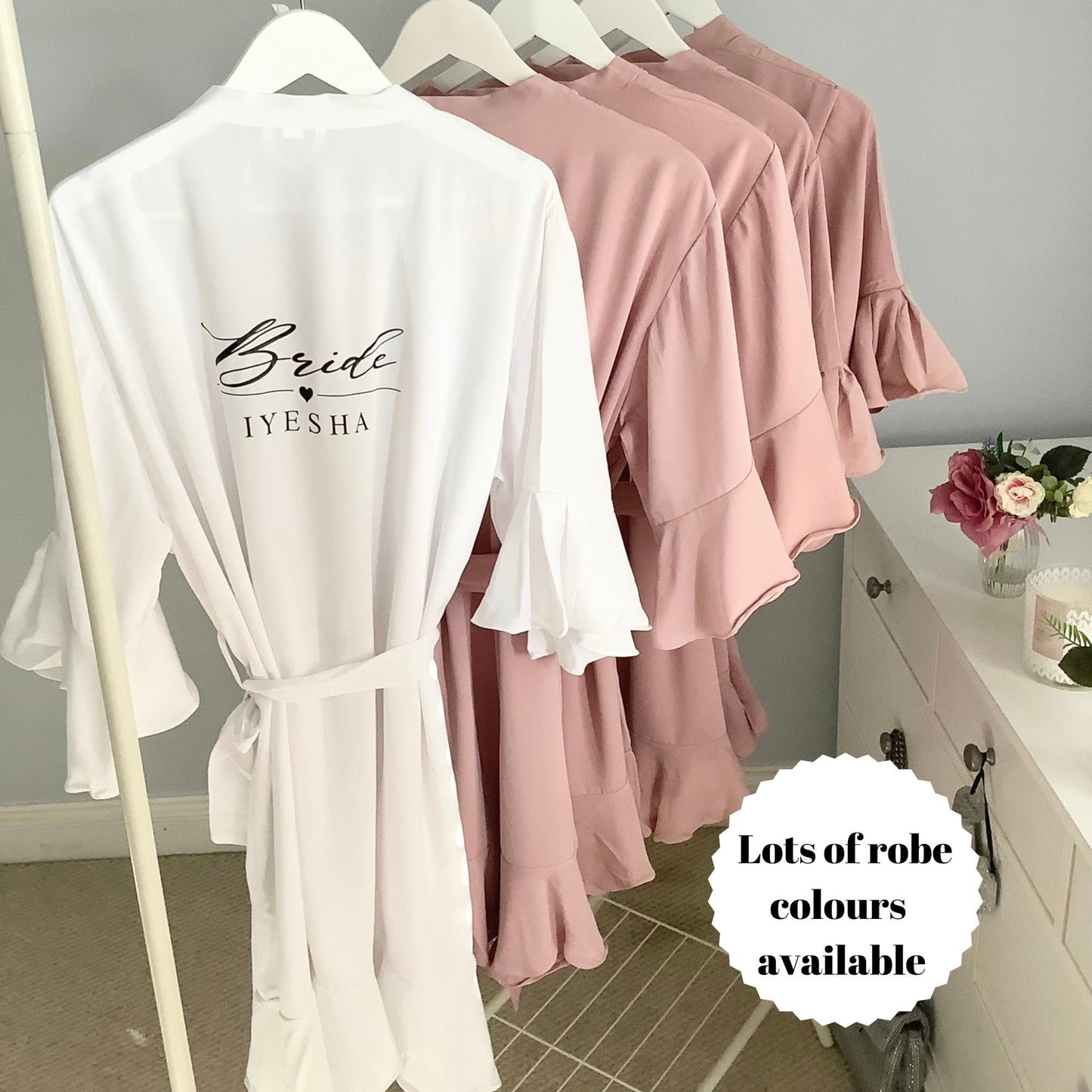 Personalised Ruffle Bridesmaid Robe, Crepe Satin Bridal Party Robe