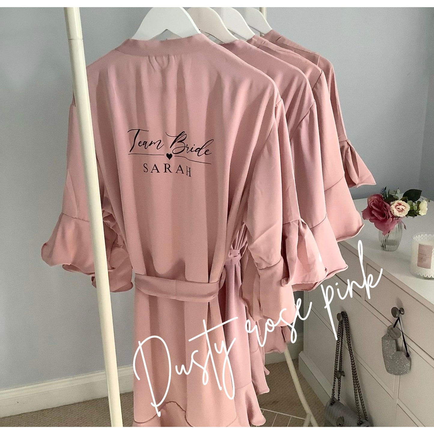 Personalised Ruffle Bridesmaid Robe, Crepe Satin Bridal Party Robe
