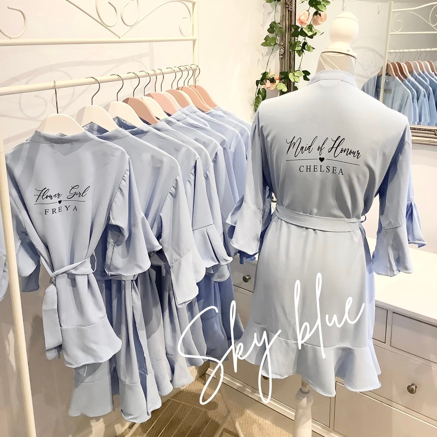 Personalised Ruffle Bridesmaid Robe, Crepe Satin Bridal Party Robe