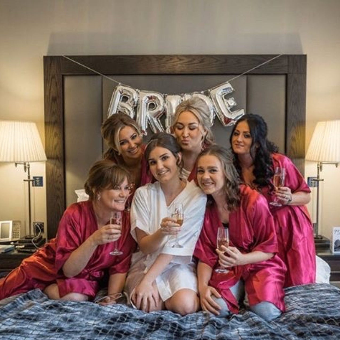 Plus size bridesmaid printed satin robes, bridal party dressing gowns, personalised blue wedding robes