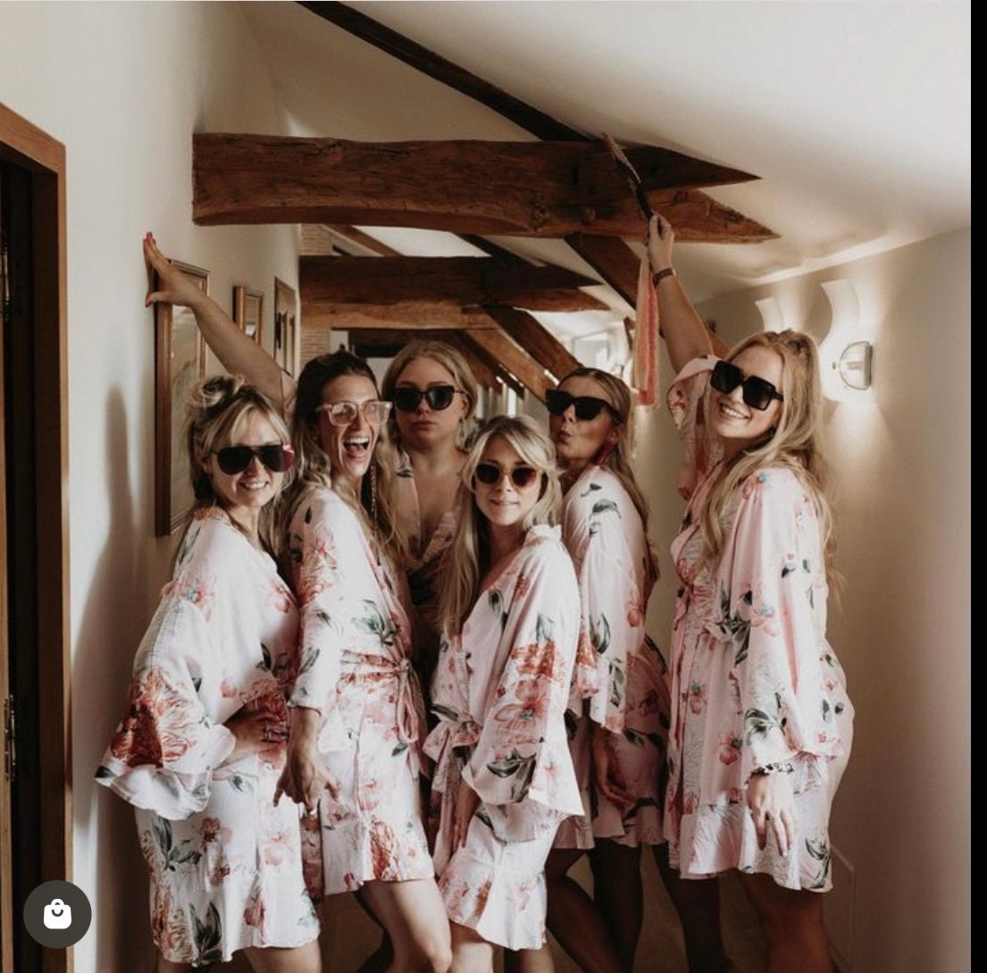 Floral Cotton Wedding Robes  Soft Bridesmaid Robes for Getting Ready | Bride & Bridal Party Gifts