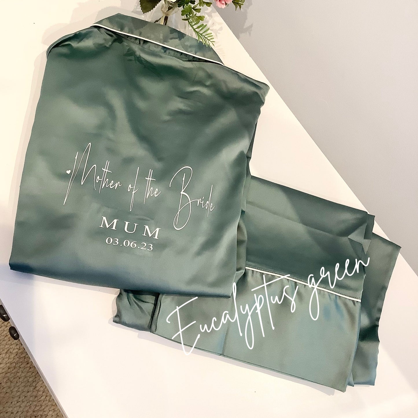 Personalised bridal Satin Pyjamas, Long Trouser PJs, Bridesmaid Gift