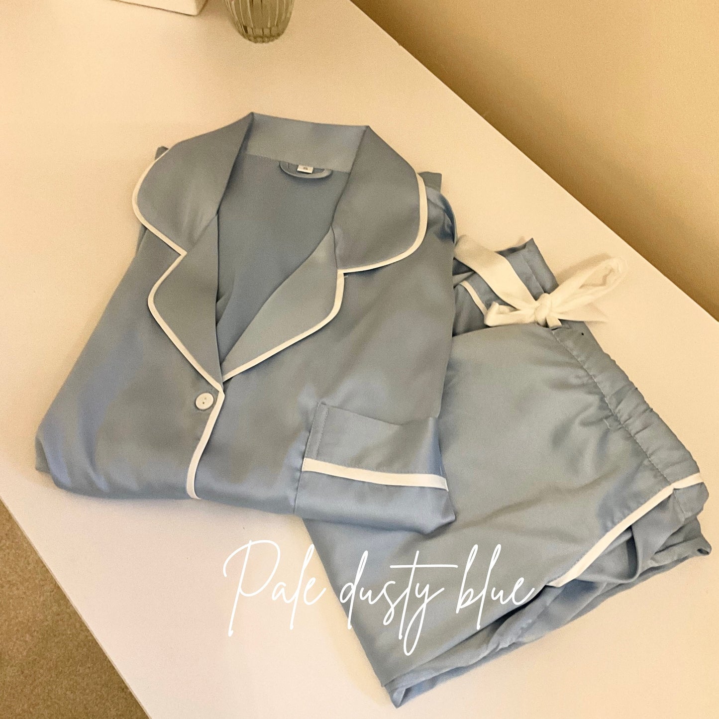 Bridesmaid matte satin long trouser short sleeved Pyjama Set, custom wedding pyjamas