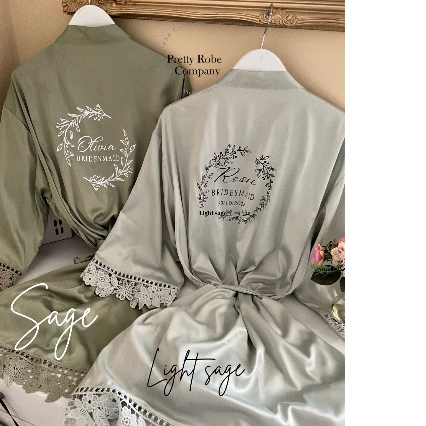 Bridesmaid Lace Robes  Personalised Wreath Name Design | Custom Bridal Party Gift